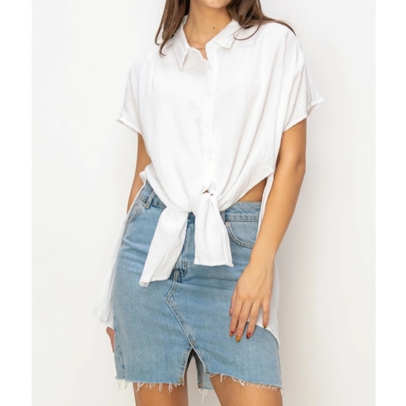 #372 SALE 🛑M TIE-FRONT Double Gauze Shirt Top - Picture 14 of 16